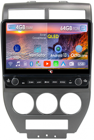 Navigatii Dedicate - Navigatie dedicata Compass 2007-2009 cu butoane rotative model 2024, 4 GB RAM 64 ROM, Quadcore, Android 13, Display QLED, 10", DSP, Carplay, Android Auto, Internet, Youtube , Waze , WI-FI