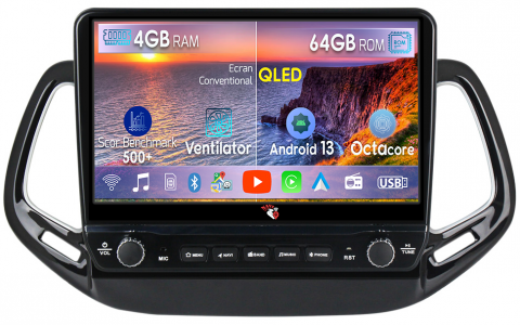 Compass 2016-2018 - Navigatie dedicata Compass 2016-2018 cu butoane rotative model 2024, 4 GB RAM 64 ROM, Quadcore, Android 13, Display QLED, 10", DSP, Carplay, Android Auto, Internet, Youtube , Waze , WI-FI