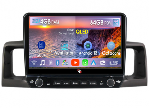 Corolla 2000-2004 - Navigatie dedicata Corolla 2000-2004 cu butoane rotative model 2024, 4GB RAM 64GB ROM, Quadcore, Android 13, Display QLED 9", DSP, Carplay, Android Auto, Internet, Youtube, Waze, WIFI