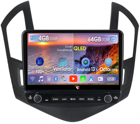 Cruze (2008-2015) - Navigatie dedicata Cruze 2012-2015 cu butoane rotative model 2024, 4 GB RAM 64 ROM, Quadcore, Android 13, Display QLED, 9", DSP, Carplay, Android Auto, Internet, Youtube , Waze , WI-FI