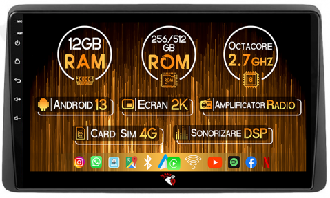 Dacia - Navigatie dedicata Dacia Duster 2017-2021, 12GB RAM 256GB ROM, Android 13, Rezolutie 2K, Display QLED, 10", DSP, Carplay, Android Auto, Internet, Youtube, Waze, Wi Fi, USB