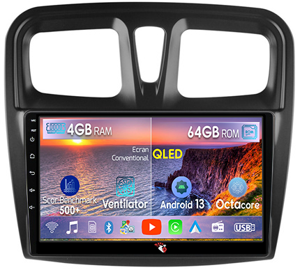 Dacia - Navigatie dedicata Dacia Logan 2 2012-2019, 4GB RAM 64GB ROM, Octacore, Android 14, Display QLED 10", DSP, Carplay&Android Auto, SIM 4G, Ventilator Activ