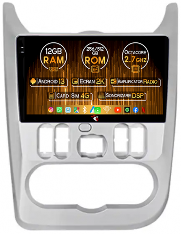 Dacia - Navigatie dedicata Dacia Logan ( 2009 - 2016 ), 12GB RAM 256GB ROM, Android 13, Rezolutie 2K, Display QLED, 9", DSP, Carplay, Android Auto, Internet, Youtube, Waze, Wi Fi, USB
