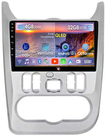 Dacia - Navigatie dedicata Dacia Logan ( 2009 - 2016 ), 4GB RAM 32GB ROM, Octacore, Android 14, Display QLED 1K 9", DSP, Carplay&Android Auto, SIM 4G, Bluetooth, Ventilator Activ