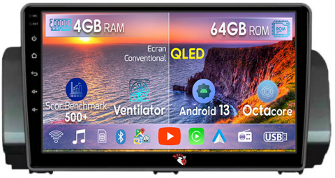 Dacia - Navigatie dedicata Dacia Sandero&Jogger 2021, 4GB RAM 64GB ROM, Octacore, Android 13, Display QLED 9", DSP, Carplay, Android Auto, Internet, Youtube, Waze, WIFI, Bluetooth