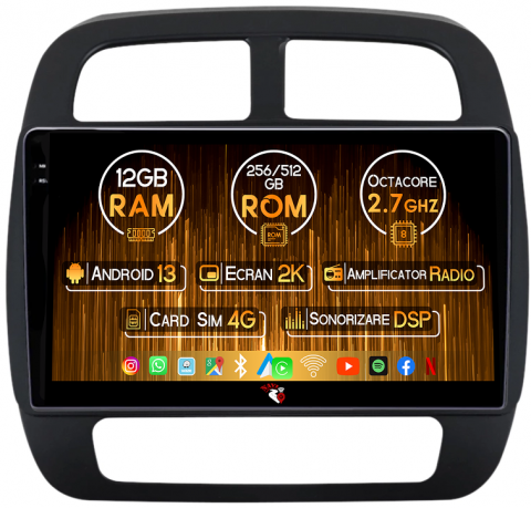 Dacia - Navigatie dedicata Dacia Spring dupa 2021, 12GB RAM 256GB ROM, Android 13, Rezolutie 2K, Display QLED, 10", DSP, Carplay, Android Auto, Internet, Youtube, Waze, Wi Fi, USB