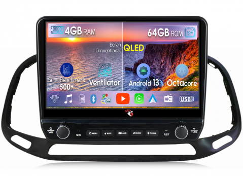 Fiat Doblo - Navigatie dedicata Doblo 2015-2019 cu butoane rotative model 2024, 4 GB RAM 64 ROM, Quadcore, Android 13, Display QLED, 9", DSP, Carplay, Android Auto, Internet, Youtube , Waze , WI-FI