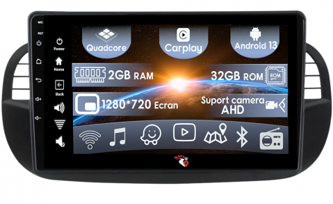 Coolway/Feiyue - (Resigilata) Navigatie dedicata Fiat 500, 2GB RAM 32GB ROM, Android 13, Display 9" Full HD, Internet ,Aplicatii , Waze , Wi Fi , Usb , Bluetooth , Mirrorlink, Suport camere AHD