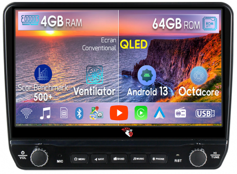 Fiat 500L 2012-2017 - Navigatie dedicata Fiat 500L 2012-2017 cu butoane rotative model 2024, 4 GB RAM 64 ROM, Quadcore, Android 13, Display QLED, 9", DSP, Carplay, Android Auto, Internet, Youtube , Waze , WI-FI