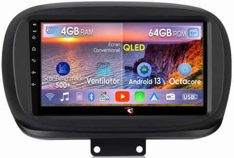 Fiat - Navigatie dedicata Fiat 500X 2014-2019, 4GB RAM 64GB ROM, Octacore, Android 13, Display QLED 9", DSP, Carplay, Android Auto, Internet, Youtube, Waze, WIFI, Bluetooth