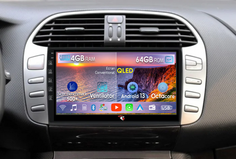 Fiat - Navigatie dedicata Fiat Bravo 2008-2015, 4GB RAM 64GB ROM, Octacore, Android 13, Display QLED 9", DSP, Carplay, Android Auto, Internet, Youtube, Waze, WIFI, Bluetooth