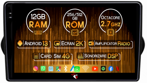 Tipo 2015-2018 - Navigatie dedicata Fiat Egea 2015-2018, 12GB RAM 256GB ROM, Android 13, Rezolutie 2K, Display QLED, 9", DSP, Carplay, Android Auto, Internet, Youtube, Waze, Wi Fi, USB