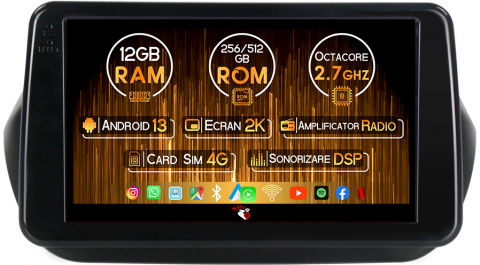 Fiorino Qubo 2008-2017 - Navigatie dedicata Fiat Qubo 2008-2017, 12GB RAM 256GB ROM, Android 13, Rezolutie 2K, Display QLED, 9", DSP, Carplay, Android Auto, Internet, Youtube, Waze, Wi Fi, USB