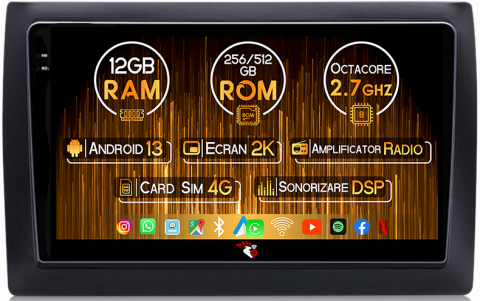 Stilo 2010 - Navigatie dedicata Fiat Stilo 2010, 12GB RAM 256GB ROM, Android 13, Rezolutie 2K, Display QLED, 9", DSP, Carplay, Android Auto, Internet, Youtube, Waze, Wi Fi, USB