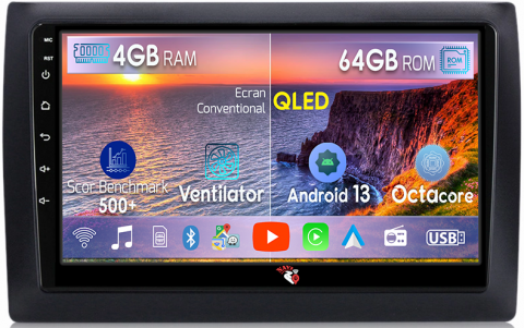 Fiat - Navigatie dedicata Fiat Stilo 2010, 4GB RAM 64GB ROM, Octacore, Android 13, Display QLED 9", DSP, Carplay, Android Auto, Internet, Youtube, Waze, WIFI, Bluetooth