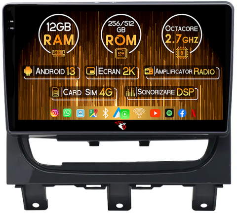 Strada Idea 2012-2016 - Navigatie dedicata Fiat Strada / Idea 2012-2016, 12GB RAM 256GB ROM, Android 13, Rezolutie 2K, Display QLED, 9", DSP, Carplay, Android Auto, Internet, Youtube, Waze, Wi Fi, USB