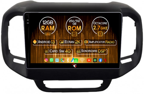 Fiat Toro - Navigatie dedicata FIAT Toro 2017-2020, 12GB RAM 256GB ROM, Android 13, Rezolutie 2K, Display QLED, 9", DSP, Carplay, Android Auto, Internet, Youtube, Waze, Wi Fi, USB