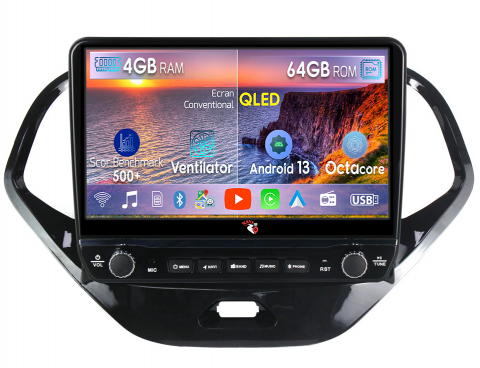 Figo 2015-2018 - Navigatie dedicata Figo 2015-2018 cu butoane rotative model 2024, 4 GB RAM 64 ROM, Quadcore, Android 13, Display QLED, 9", DSP, Carplay, Android Auto, Internet, Youtube , Waze , WI-FI
