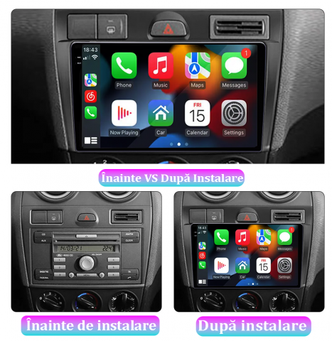 Navigatie dedicata Ford Fiesta Mk5 2002-2008, 12GB RAM 256GB ROM, Android 13, Rezolutie 2K, Display QLED, 9", DSP, Carplay, Android Auto, Internet, Youtube, Waze, Wi Fi, USB [4]