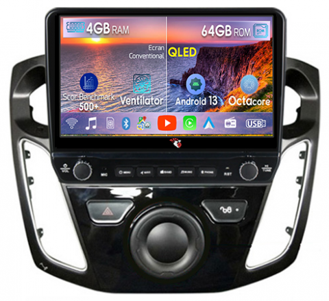 Focus 3 (2011-2018) - Navigatie dedicata Ford Focus 2011-2015 cu butoane rotative model 2024, 4 GB RAM 64 ROM, Quadcore, Android 13, Display QLED, 9", DSP, Carplay, Android Auto, Internet, Youtube , Waze , WI-FI