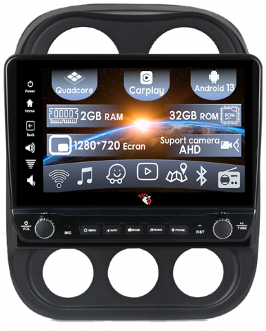 Compass Patriot 2010-2016 - Navigatie dedicata Compass 2009-2015 cu butoane rotative model 2024, 10 Inch, 2GB RAM 32GB ROM, Quadcore, Android 13, WiFi, Bluetooth, Magazin Play