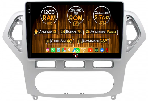 Mondeo 2010-2014 - Navigatie dedicata Ford Mondeo 2006-2010, 12GB RAM 256GB ROM, Android 13, Rezolutie 2K, Display QLED, 10", DSP, Carplay, Android Auto, Internet, Youtube, Waze, Wi Fi, USB