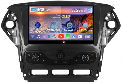 Mondeo 2010-2014 - Navigatie dedicata Ford Mondeo 2010-2014, 4GB RAM 32GB ROM, Octacore, Android 14, Display QLED 1K 9", DSP, Carplay&Android Auto, SIM 4G, Bluetooth, Ventilator Activ
