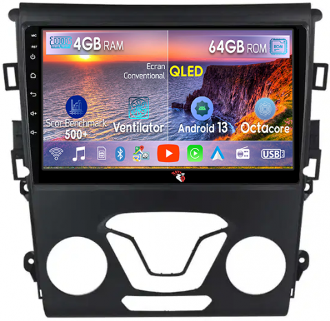 Ford - Navigatie dedicata Ford Mondeo 2013+, 4GB RAM 64GB ROM, Octacore, Android 13, Display QLED 9", DSP, Carplay, Android Auto, Internet, Youtube, Waze, WIFI, Bluetooth