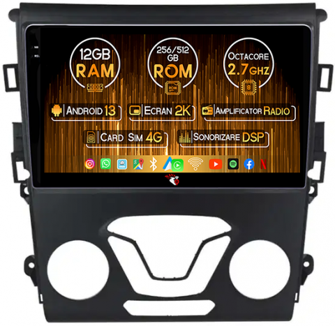 Mondeo 2014-2019 - Navigatie dedicata Ford Mondeo 2014-2019, 12GB RAM 256GB ROM, Android 13, Rezolutie 2K, Display QLED, 9", DSP, Carplay, Android Auto, Internet, Youtube, Waze, Wi Fi, USB