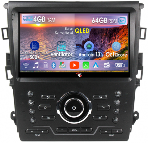 Mondeo 2014-2019 - Navigatie dedicata Ford Mondeo 2014-2019, 4GB RAM 64GB ROM, Octacore, Android 13, Display QLED 9", DSP, Carplay, Android Auto, Internet, Youtube, Waze, WIFI, Bluetooth