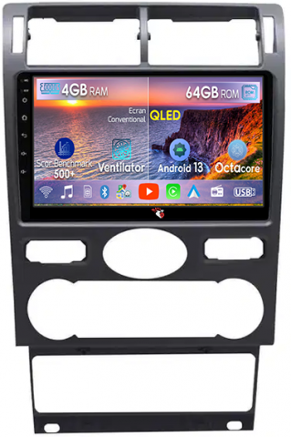 Mondeo 3 2000-2007 - Navigatie dedicata Ford Mondeo 3 2000-2007, 4GB RAM 64GB ROM, Octacore, Android 13, Display QLED 9", DSP, Carplay, Android Auto, Internet, Youtube, Waze, WIFI, Bluetooth