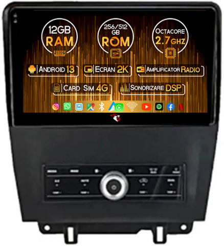 Ford Mustang 2009-2014 - Navigatie dedicata Ford Mustang 2009-2014, 12GB RAM 256GB ROM, Android 13, Rezolutie 2K, Display QLED, 10", DSP, Carplay, Android Auto, Internet, Youtube, Waze, Wi Fi, USB