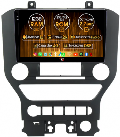 Mustang 2014-2021 - Navigatie dedicata Ford Mustang 2014-2021, 12GB RAM 256/512GB ROM, Android 13, Rezolutie 2K, Display QLED, 9", DSP, Carplay, Android Auto, Internet, Youtube, Waze, Wi Fi, USB