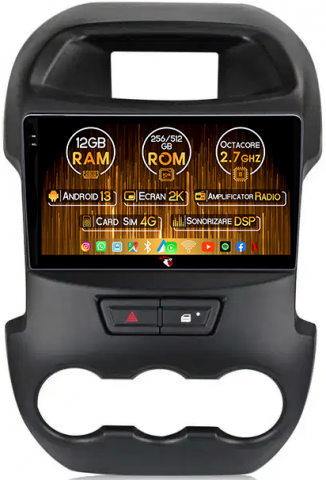 Ranger 2011-2016 - Navigatie dedicata Ford Ranger 2011-2016, 12GB RAM 256GB ROM, Android 13, Rezolutie 2K, Display QLED, 9", DSP, Carplay, Android Auto, Internet, Youtube, Waze, Wi Fi, USB