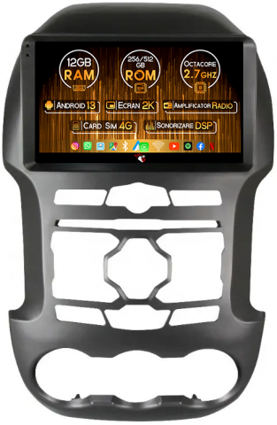 Ranger 2012-2014 - Navigatie dedicata Ford Ranger 2012-2014, 12GB RAM 256GB ROM, Android 13, Rezolutie 2K, Display QLED, 9", DSP, Carplay, Android Auto, Internet, Youtube, Waze, Wi Fi, USB