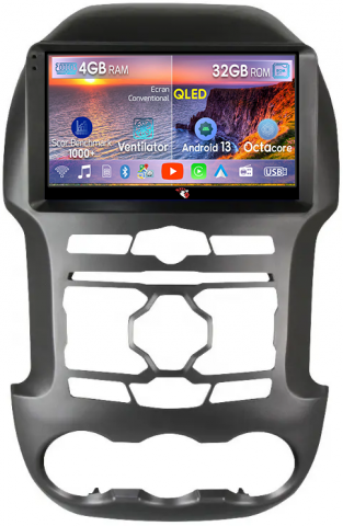 Ranger 2012-2014 - Navigatie dedicata Ford Ranger 2012-2014, 4GB RAM 32GB ROM, Octacore, Android 14, Display QLED 1K 9", DSP, Carplay&Android Auto, SIM 4G, Bluetooth, Ventilator Activ