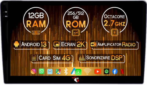 Navigatii Dedicate - Navigatie dedicata Ford Transit 2002-2012, 12GB RAM 256GB ROM, Android 13, Rezolutie 2K, Display QLED, 9", DSP, Carplay, Android Auto, Internet, Youtube, Waze,