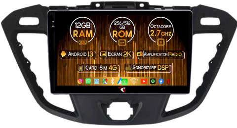 Transit 2013-2018 - Navigatie dedicata Ford Transit ( 2012 - 2019 ), 12GB RAM 256GB ROM, Android 13, Rezolutie 2K, Display QLED, 9", DSP, Carplay, Android Auto, Internet, Youtube, Waze, Wi Fi, USB
