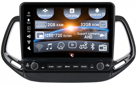 Compass 2016-2018 - Navigatie dedicata Compass 2016-2018 cu butoane rotative model 2024, 10 Inch, 2GB RAM 32GB ROM, Quadcore, Android 13, WiFi, Bluetooth, Magazin Play