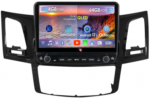 Hilux (2005-2015) - Navigatie dedicata Fortuner Hilux 2004-2014 cu butoane rotative model 2024, 4GB RAM 64GB ROM, Quadcore, Android 13, Display QLED 9", DSP, Carplay, Android Auto, Internet, Youtube, Waz