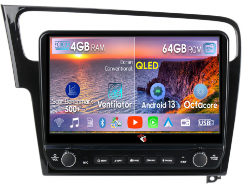 Golf 7 (2013-Prezent) - Navigatie dedicata Golf 7 2013-2017 cu butoane rotative model 2024, 4 GB RAM 64 ROM, Quadcore, Android 13, Display QLED, 10", DSP, Carplay, Android Auto, Internet, Youtube , Waze , WI-FI