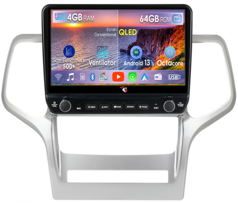 Grand Cherokee 2010-2013 - Navigatie dedicata Grand Cherokee 2010-2013 cu butoane rotative model 2024, 4 GB RAM 64 ROM, Quadcore, Android 13, Display QLED, 9", DSP, Carplay, Android Auto, Internet, Youtube , Waze , WI-FI