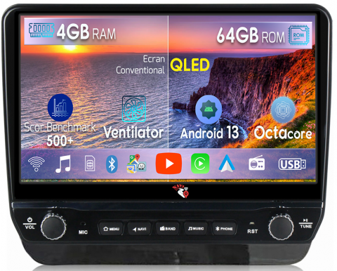 Hyundai - Navigatie dedicata H1 2019 cu butoane rotative model 2024, 4 GB RAM 64 ROM, Quadcore, Android 13, Display QLED, 10", DSP, Carplay, Android Auto, Internet, Youtube , Waze , WI-FI