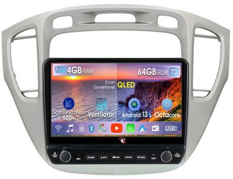 Highlander 2000-2007 - Navigatie dedicata Highlander 2000-2007 cu butoane rotative model 2024, 4GB RAM 64GB ROM, Quadcore, Android 13, Display QLED 9", DSP, Carplay, Android Auto, Internet, Youtube, Waze, W