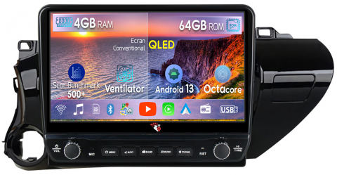 Hilux 2015-2020 - Navigatie dedicata Hilux 2015-2020 cu butoane rotative model 2024, 4GB RAM 64GB ROM, Quadcore, Android 13, Display QLED 10", DSP, Carplay, Android Auto, Internet, Youtube, Waze, WIFI,