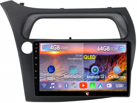 Honda - Navigatie dedicata Honda Civic 2005-2011, 4GB RAM 64GB ROM, Octacore, Android 13, Display QLED 9", DSP, Carplay, Android Auto, Internet, Youtube, Waze, WIFI, Bluetooth