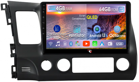 Honda - Navigatie dedicata Honda Civic 2006-2011, 4GB RAM 64GB ROM, Octacore, Android 13, Display QLED 10.2", DSP, Carplay, Android Auto, Internet, Youtube, Waze, WIFI, Bluetooth