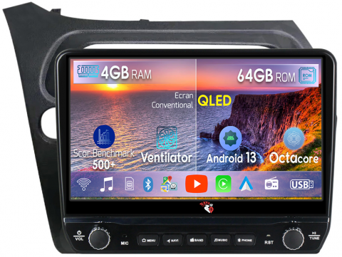Honda - Navigatie dedicata Honda Civic 2006-2011 cu butoane rotative model 2024, 4 GB RAM 64 ROM, Quadcore, Android 13, Display QLED, 9", DSP, Carplay, Android Auto, Internet, Youtube , Waze , WI-FI