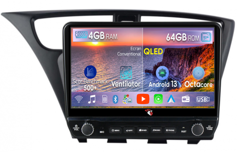 Civic (2011-2015) - Navigatie dedicata Honda Civic 2012-2017 cu butoane rotative model 2024, 4 GB RAM 64 ROM, Quadcore, Android 13, Display QLED, 9", DSP, Carplay, Android Auto, Internet, Youtube , Waze , WI-FI