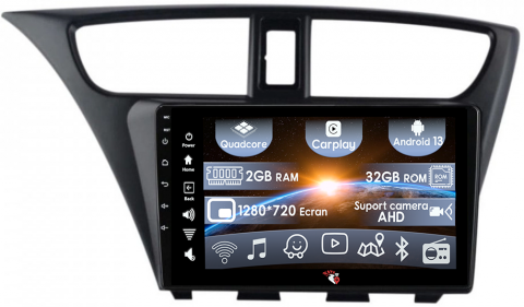 Civic (2011-2015) - (Resigilata) Navigatie dedicata Honda Civic IX Hatchback 2011 - 2015, 2GB RAM 32GB ROM, Quad Core, Display 9" IPS Full HD, Carplay, Android 13, Bluetooth, Magazin Play, Suport camere AHD